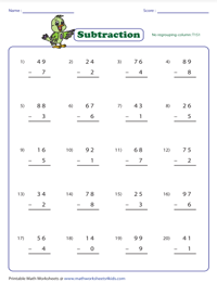 Two-Digit-Minus-Single-Digit Subtraction Drill