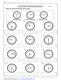 Writing Half and Quarter Hours | Analog Clocks