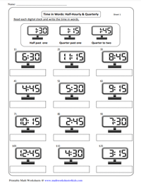 Writing Half and Quarter Hours | Digital Clocks