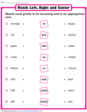 Matching Prefixes with Root Words and Meanings