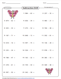Subtraction Drill | 25 Problems 