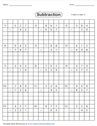 Grid Subtraction | 3-Digit Minus 2-Digit or 3 Digit Subtraction