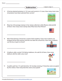 3-Digit and 2-Digit Subtraction | Word Problems