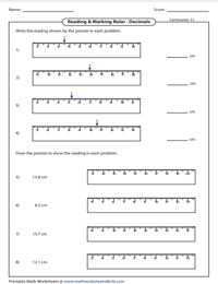 Reading and Marking Rulers in Centimeters | Decimals