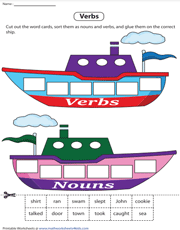 Sorting Nouns and Verbs | Cut and Glue