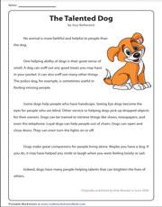 The Talented Dog | Reading Comprehension