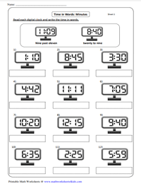 Writing Time with 1-Minute Increments | Digital Clocks