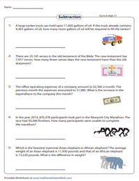 Large Number Subtraction Word Problems