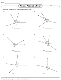 Angles Around a Point Worksheets | Find the Unknown Angle: Moderate