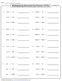 Multiplying Decimals by Powers of Ten | Patterns