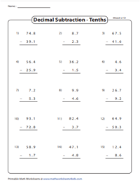 Subtracting Tenths | With Regrouping