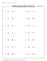 Subtracting Unlike Fractions: All Fractions