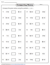 Comparing American Money - Standard Format