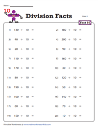 Division Facts - Number 10 as the Divisor