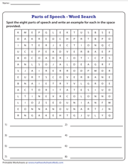 Eight Parts of Speech | Word Search