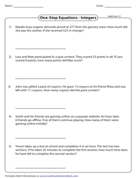 One-Step Equation Word Problems | Integers