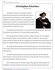 Christopher Columbus | Reading Comprehension
