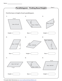 Missing Base Length or Height of Parallelograms