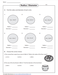 Finding the Radius or Diameter from the Area of the Circle