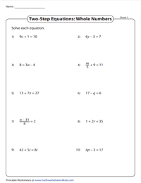 Two-Step Equations - Whole-Number Solutions