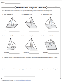 Volume of Rectangular Pyramids using Base Area | Integers
