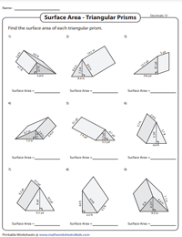 Surface Area of Triangular Prisms | Decimals