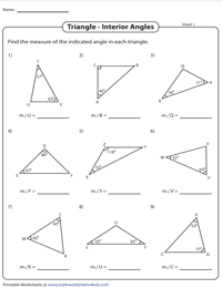 Angles in a Triangle Worksheets
