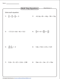 Solving Multi-Step Equations - Mixed Review