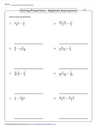 Solve the proportion - Algebraic Expression