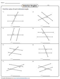 Angles formed by Parallel Lines cut by a Transversal Worksheets