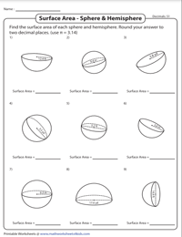 Surface Area of Spheres and Hemispheres